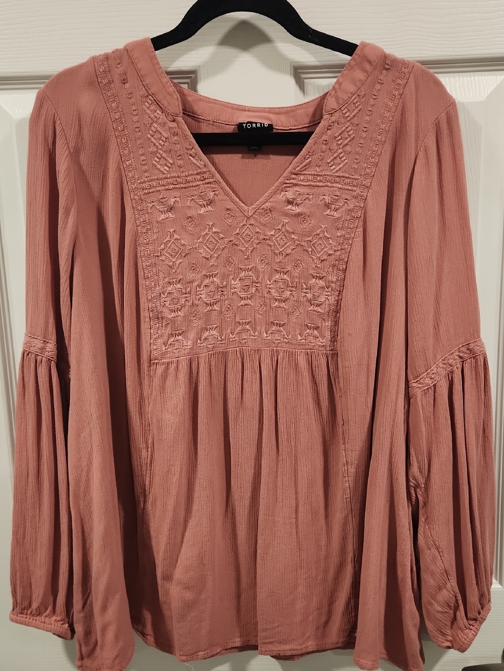 torrid rosewood embroidered V-neck peasant blouse